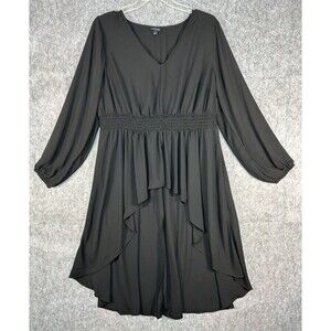 TORRID Black Chiffon High Low Blouson Dress Size 2 Sheer Long Sleeve